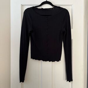 Abercrombie Boatneck Black Long Sleeve with Ruffle small